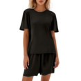 thumbnail image 1 of MuXiKeJi Clothes Womens 2 Piece Sweater Short Sets 2026 Summer Vacation Outfits Short Sleeve Knit Collared Tops Matching Lounge Set, 1 of 4