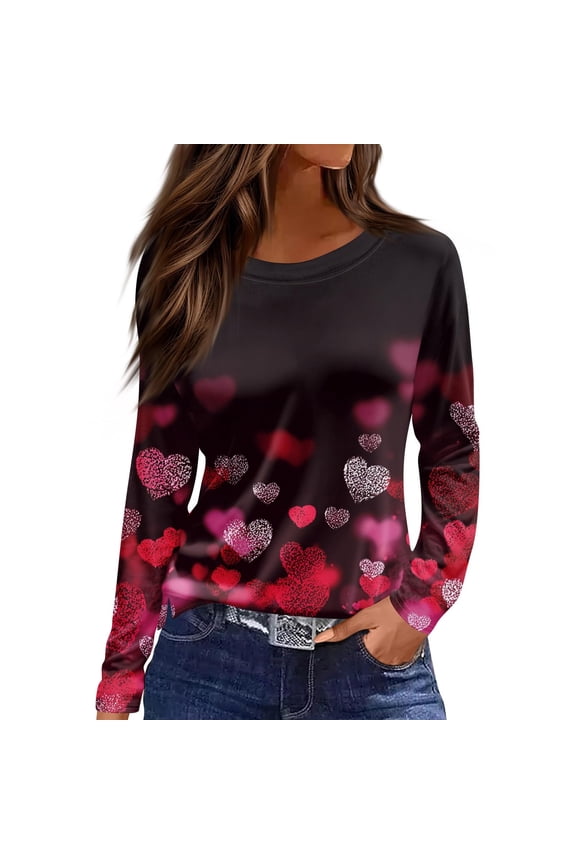 Womens 3/4 Sleeve V Neck T-Shirts Valentina's Day Spring Shirts Love Heart Graphic Tee Tops