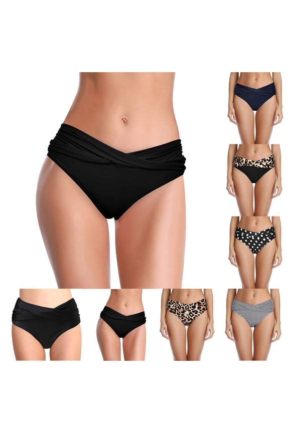 Womens Bikini Bottoms String Bathing Suit Bottom Reversible Full Coverage Mid Rise Side Tie Swim Briefs