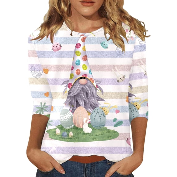 MuXiKeJi Clothes Womens Easter Shirts Easter's Day Rabbit Tops Egg 3/4 Sleeve Summer Tops Going Out Tops