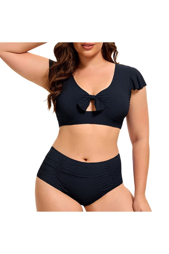 Womens High Waisted Bikini Sets, Modest Tummy Control Swimsuits, 2 Piece Bathing Suits Mesh Swim Skirt