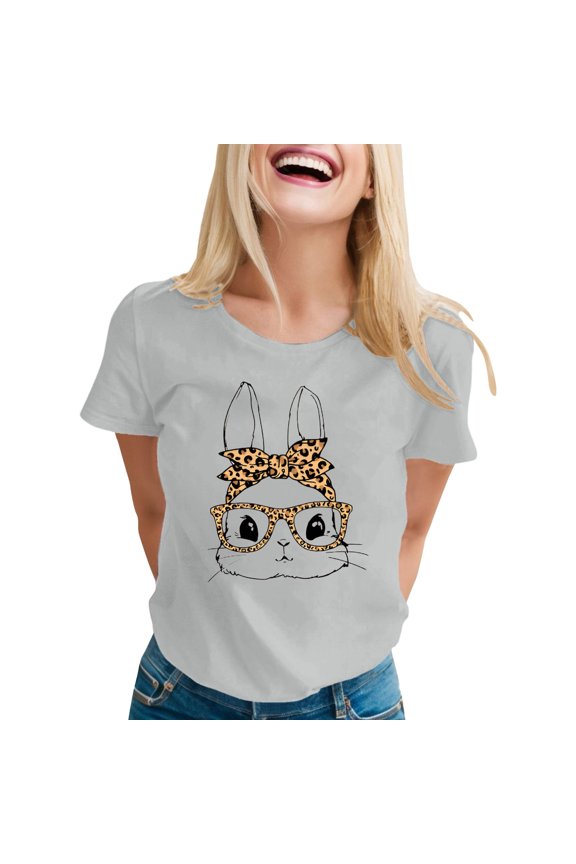 Womens Plus Size Tops Easter's Day Bunny Eggs Short Sleeve Tee for Womens Tee Shirt Summer Clothes for Womens