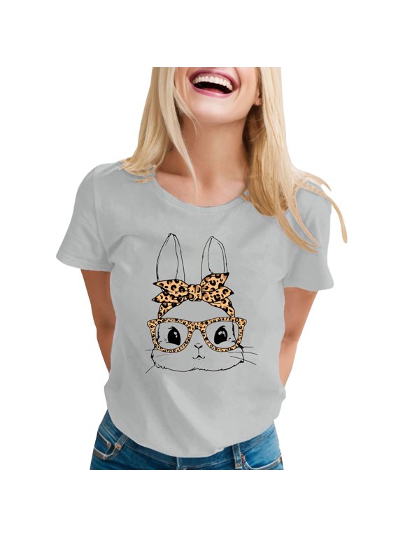 Womens Plus Size Tops Easter's Day Bunny Eggs Short Sleeve Tee for Womens Tee Shirt Summer Clothes for Womens