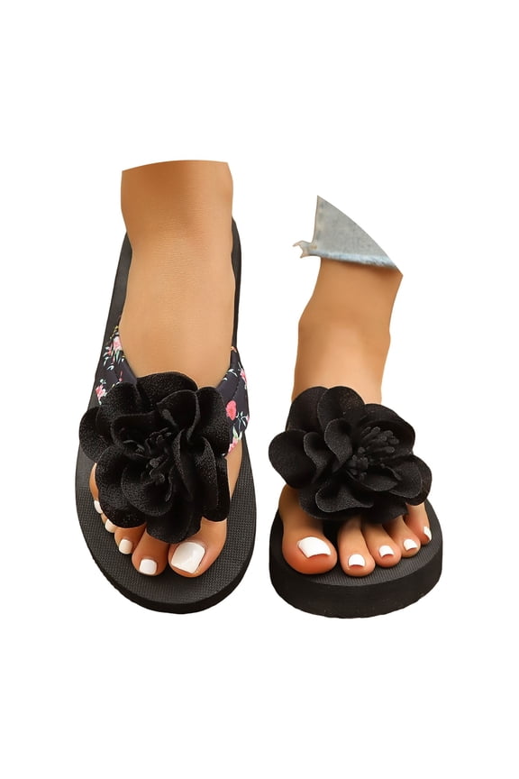 Womens Sandals, Womens Flower Flip-Flops, Summer Clip-Toe Flats, Indoor Outdoor Slippers Light Non-