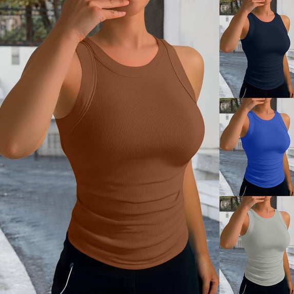 MuXiKeJi Clothes Womens Sleeveless Crewneck Tank Tops Summer Fashion Knit Top Casual Comfortable Basic Slim Fit Shirt Clothes