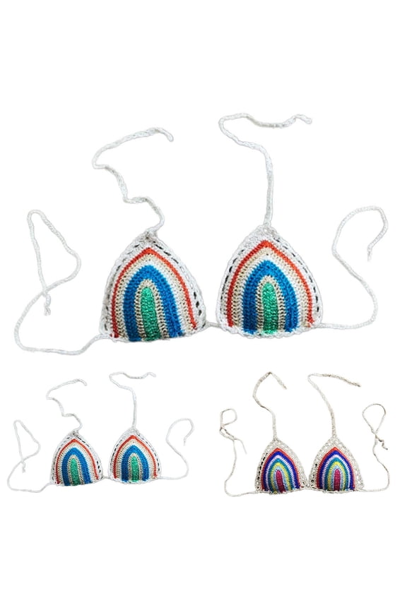 Womens Triangle Bikini Top Sexy Crochet Halter Bikini Tops Knitted Rope Swimsuit Tops
