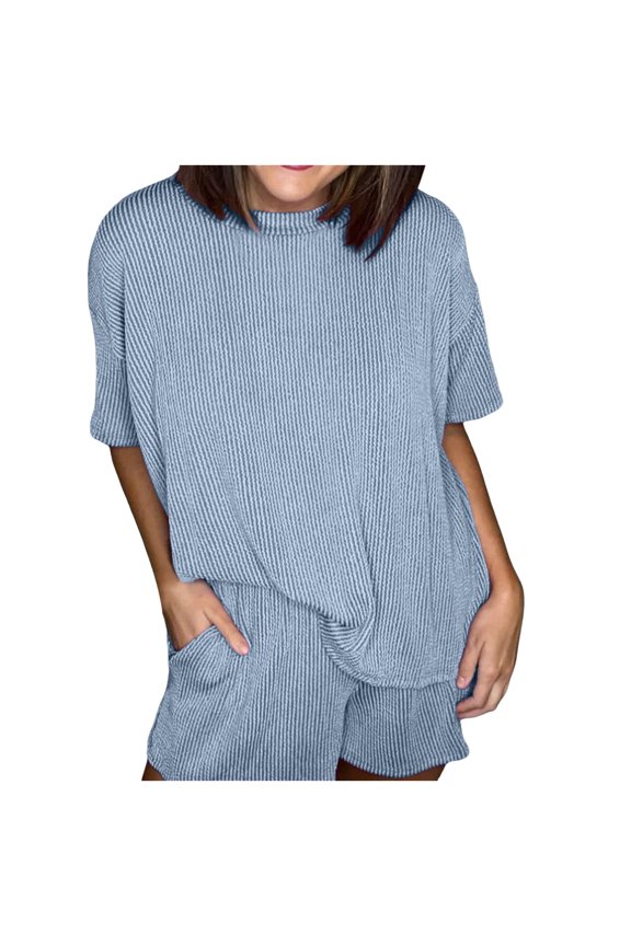 Womens Two Piece Lounge Sets Polka Dot Print Drop Shoulder Oversized Pullover Drawstring Shorts Set