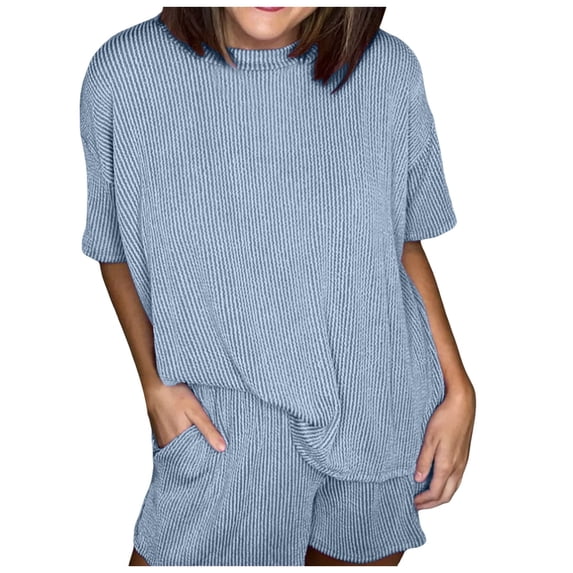 MuXiKeJi Clothes Womens Two Piece Lounge Sets Polka Dot Print Drop Shoulder Oversized Pullover Drawstring Shorts Set