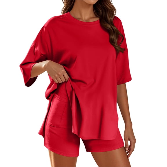 MuXiKeJi Clothes Womens Two Piece Lounge Sets Polka Dot Print Drop Shoulder Oversized Pullover Drawstring Shorts Set