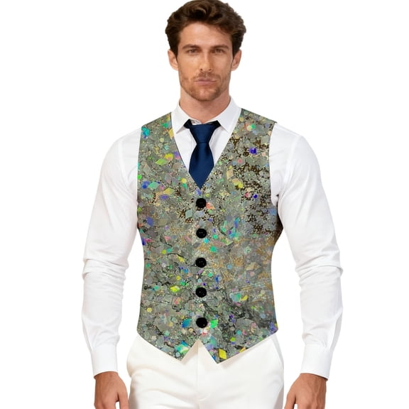 MuXiKeJi ClothesMuXiKeJi Clothes Mens Sequins Suit Vest Formal V-neck Shiny Waistcoat Prom Party Tuxedo Vests