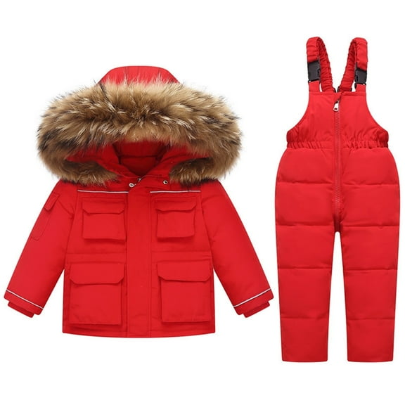 MuXiKeJi Girls Insulated Down Snowsuit Set Winter Warm Hooded Jacket And Bib Pants Ski Outfit