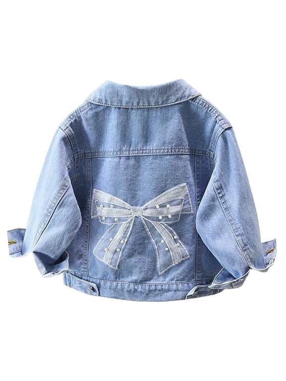 MuXiKeJi Girls Western Denim Jacket with Bow Tie Detail Long Sleeve Cute Style Outerwear Fall clothes