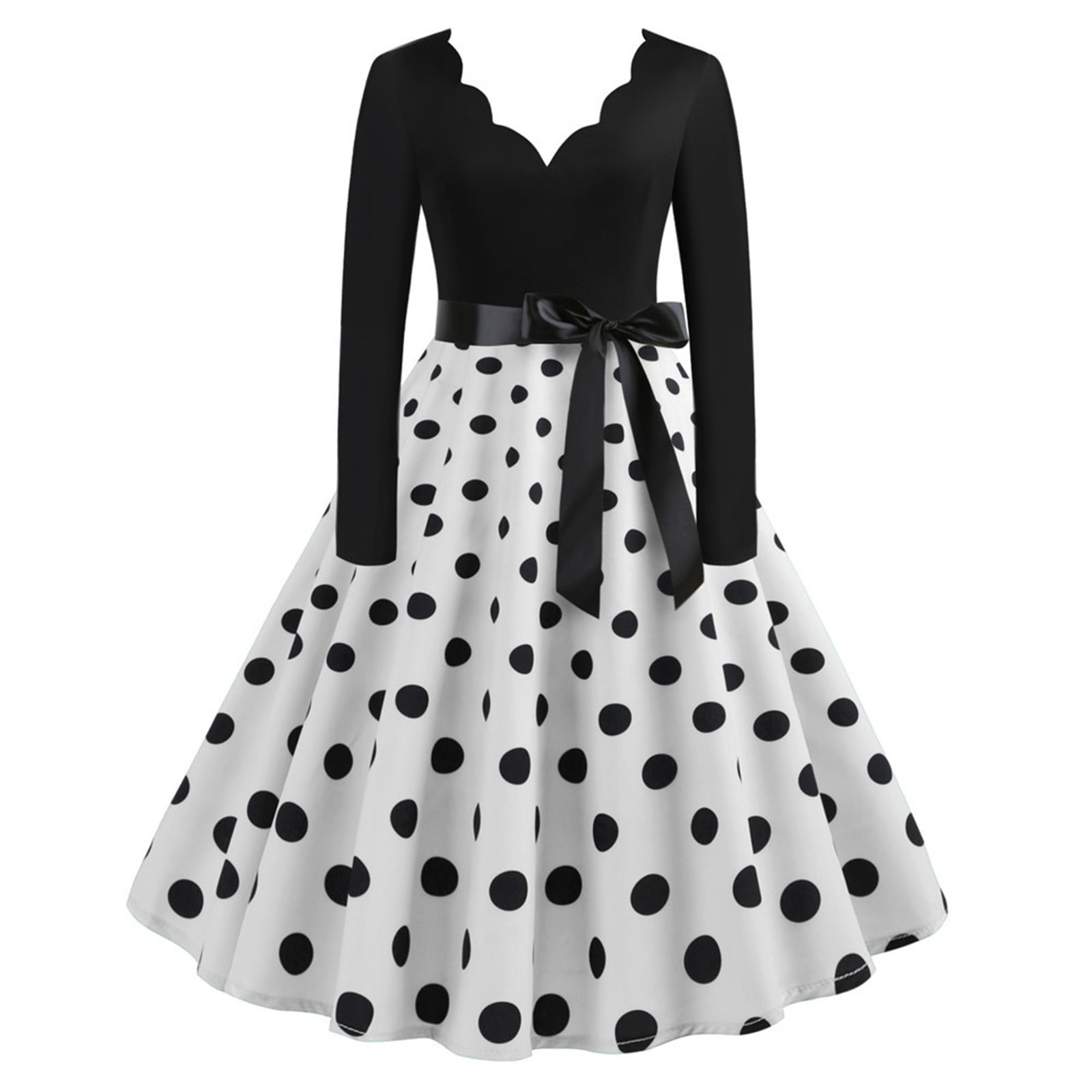 Hepburn Style Black Polka Dots Vintage 1950s Dress main image 1