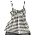 thumbnail image 1 of MuXiKeJi Womens Y2K Lace Cami V Neck Sleeveless Striped Shirt Spaghetti Strap Camisole Retro Tops Light Gray,L, 1 of 4