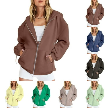 MuXiKeJi Womens Zip Up Hoodies Oversized Sweatshirts Solid Color 2025 Fall Winter Fashion Long Sleeve Casual Lightweight Y2K Hooded Jacket Grey