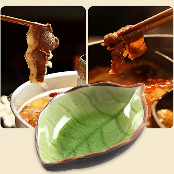 MuYan Ceramic Leaf-Shaped Dip Bowls,Non-slip Base,Ice Crackle Glaze,Small Snack Dishes,Tea Bag Holder,Compact & Functional,Easy Cleaning,for Tea Lovers,Stylish Dining Accessory