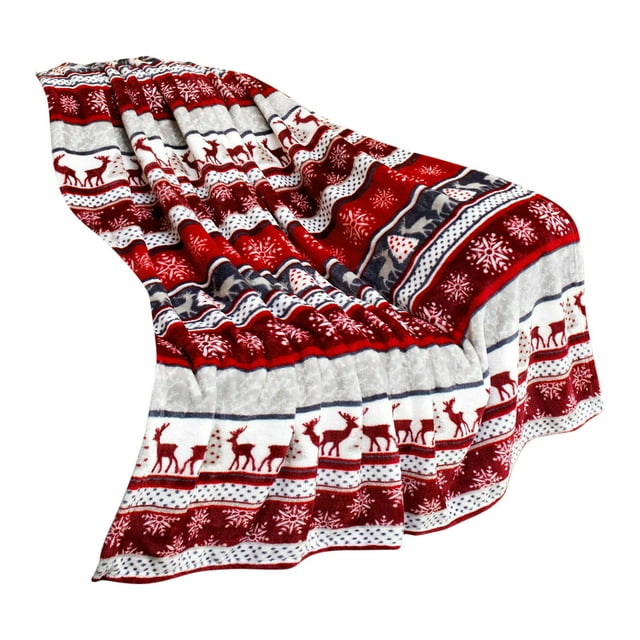 MuYan Christmas Gifts Christmas Blanket Holiday Reindeer Snowflake Printed Flannel Winter Warm Sofa Decoration Cover Blanket