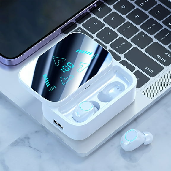 MuYan Headphones Wireless Low latency Bluetooth Headset Bluetooth 5.3 In Ear LED Display Power HI-FI Noise Reduction Low Delay High-definition Call office and Sports,IPX4 Prevent sweating or drizzle