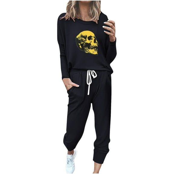 MuZeFu 2 Piece Sets for Women Fall Sweatsuits Women 2 Piece Outfit Lounge Sets for Women 2 Piece Clearance Women's Classic Print Long Sleeve Sport Pullover Tops + Pants Set