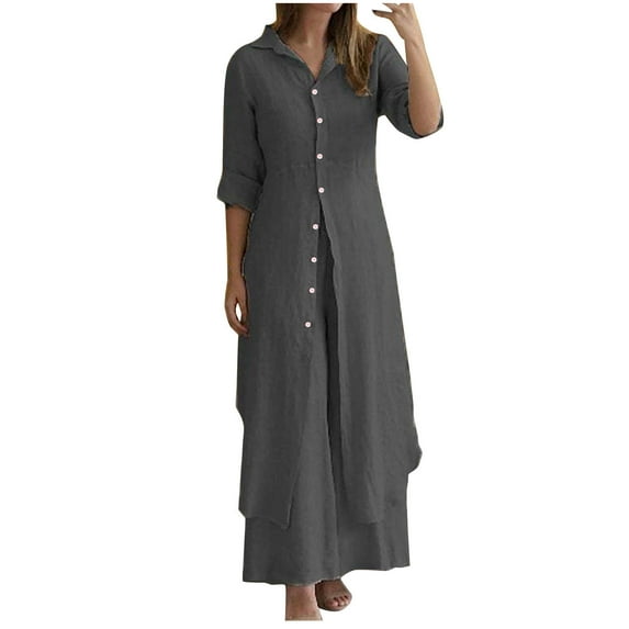 MuZeFu 2 Piece Sets for Women Casual Active Long Sleeve Shirts for Women Women's Solid Color Round Neck Short Sleeve Tops And Pants Sets With Pockets