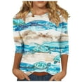 thumbnail image 1 of MuZeFu 3/4 Length Sleeve Womens Tops Women's Casual 3/4 Sleeved Round Neck Print Top Long Sleeved Round Neck Top/shirt, 1 of 5