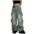 thumbnail image 1 of MuZeFu Baggy Jeans for Women High Waisted Women's Loose Fitting Denim Pants With Five Pointed Star Embroidery And Frayed Edges, 1 of 6