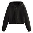 thumbnail image 1 of MuZeFu Black Zip up Hoodie Womens Womens Fall Casual Crewneck Shirts Zip Cropped Long Sleeve Hoodies Workout Short Tops Blouse, 1 of 1