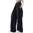 thumbnail image 1 of MuZeFu Cargo Pants for Women Black Women's Solid Color Fashion Casual Loose Broad Leg Full Length Pants, 1 of 6