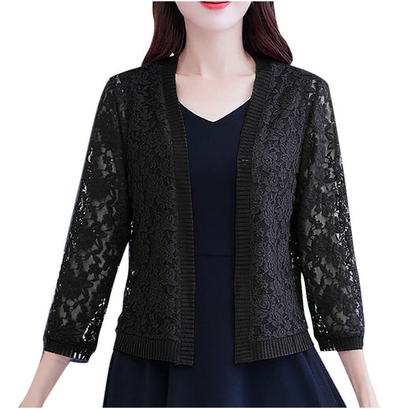 MuZeFu Coats Under $30 Women's Casual Fashion Lace Hollowed-out Long Sleeve Jacket Cardigan