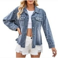 thumbnail image 1 of MuZeFu Coats Under $30 Women's Fashion Color Lapel Look Slimmer Sleeve Denim Jacket, 1 of 9