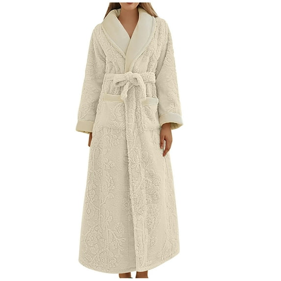 MuZeFu Comfy Robes for Women Plus Size Womens Solid Bandage Robe Bathrobe Gown Pajamas Long Sleepwear Pocket Waistband+Belts