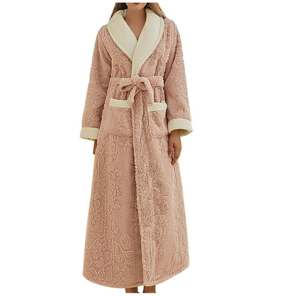 MuZeFu Comfy Robes for Women Soft Womens Solid Bandage Robe Bathrobe Gown Pajamas Long Sleepwear Pocket Waistband+Belts