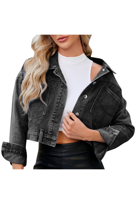 Denim Jackets for Women Plus Size Women's Fashion Color Lapel Look Slimmer Sleeve Denim Jacket
