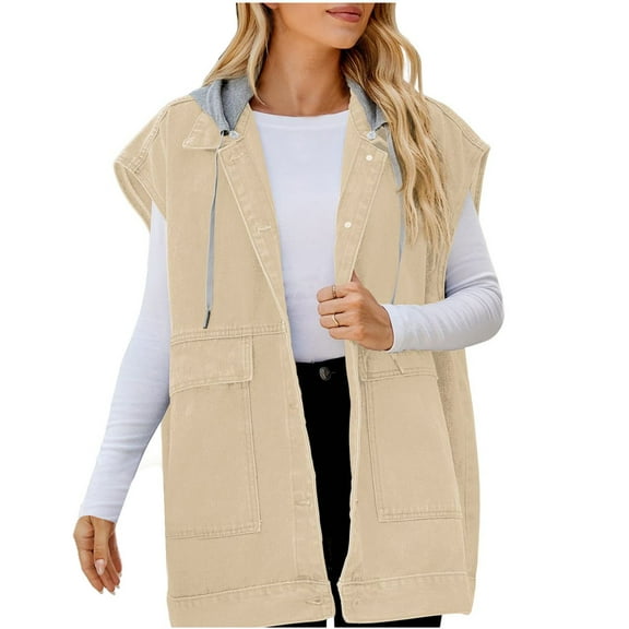 MuZeFu Denim Vest for Women Fall Winter Sleeveless Jacket Women's Oversized Denim Mid Long Jean Sleeveless Jackets Distressed Coat
