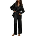 thumbnail image 1 of MuZeFu Fall Tops for Women 2024 Sweatsuits Women 2 Piece Outfit Women's Fall And Winter Robe Loose Comfortable Pants Simulation Silk Leisure Home Wear French Suit Long-sleeved Lapel Suit, 1 of 4