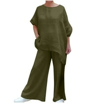 MuZeFu Fall Tops for Women 2024 Sweatsuits Women 2 Piece Outfit Lounge Sets for Women 2 Piece Pants Women Solid Round Neck Collar Long Sleeve Pullover Shirt Tops   Pants Trousers Set