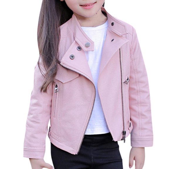 MuZeFu Fall and Winter Clothes Girls Baby Girls Kids Outfits Spring Faux Leather Lapel Jacket Zipper Outerwear Coat