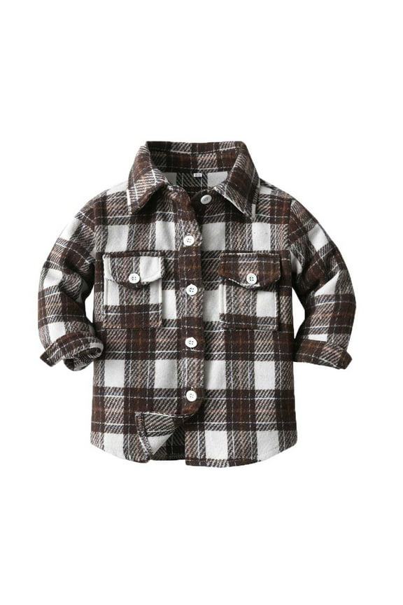 Fall and Winter Jacket for Juniors Kids Toddler Flannel Shirt Jacket Plaid Long Sleeve Shacket Baby Boys Girls Fall Shirt Coat Outwear