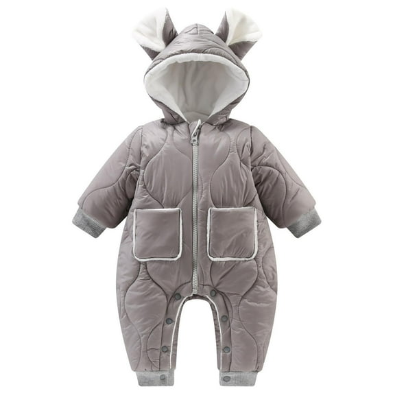 MuZeFu Girl Clothes Winter Jumpsuits Baby Girls Boys Clothes Baby Rompers Boys And Girls Fashion Solid Color Cute Thickening Keep Warm Bear Ear Jumpsuit