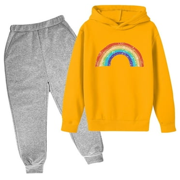 MuZeFu Girls Clothes 7-8 Outfits Winter Clothes Fashion Girls And Boy Children Casual Long Sleeve Print Tops Long Sleeve Hooded Set