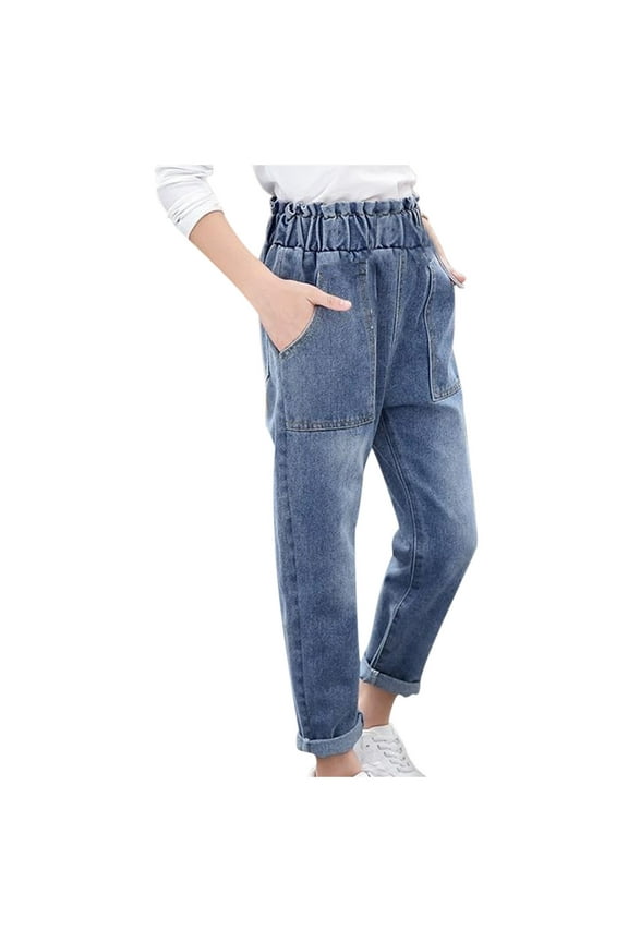 Girls Clothes Clearance under $ 10 Jeans for Girls 7/8 Girls Pants Size 7 Spring And Summer Cute Solid Girls Big Pocket Elastic Waist Comfy Full Length Pants Jeans