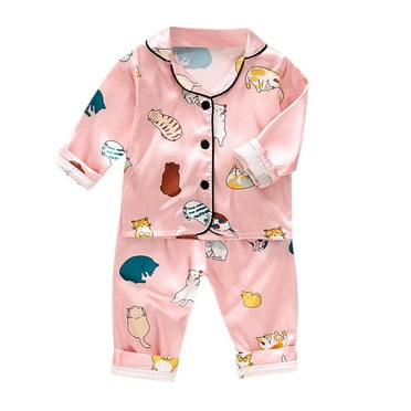 MuZeFu Girls Clothes Clearance under 10.00 Toddler Kids Baby Boy Girl Satin Button-Down Pants Pajamas Sleepwear Set (1-5T)
