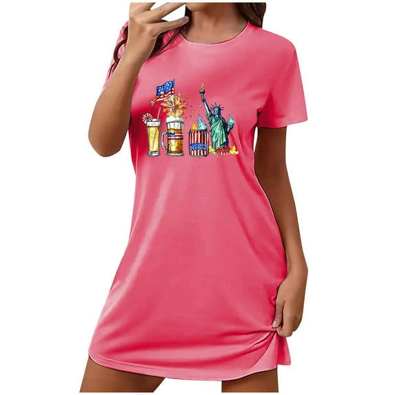 MuZeFu Gowns Womens Night Plus Size Women's Oversized Short Nightgown Fashion Chest Print Short Sleeve Nightdress