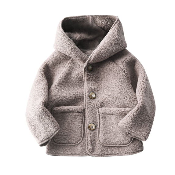 MuZeFu Infant Girl Clothes 6-18 Months Fall Clothes Boys And Girls Fashion Solid Color Cute Plush Thickening Keep Warm Button Hooded Coat
