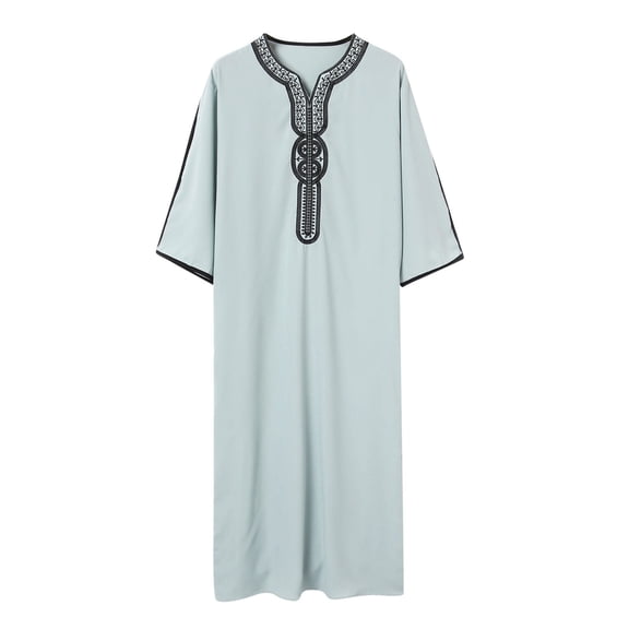 MuZeFu Jackets for Men Fashion Casual Men's Muslim Robe Arab Middle Robe Long Style Long Sleeve Embroidered Standing Neck Pocket Long Shirt Fashion Casual Robe