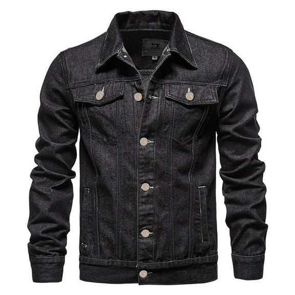 MuZeFu Jackets for Men Big and Tall Men's Solid Color Button Pocket Slim Fashion Casual Work Denim Jacket