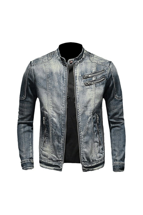 Jackets for Men Big and Tall Men's Solid Color Button Pocket Slim Fashion Casual Work Denim Jacket