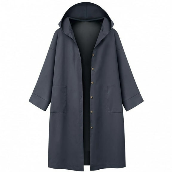 MuZeFu Jackets for Women Trench Coats for Women Women's Long Sleeved Jacket Loose Hooded Mid Length Windbreaker