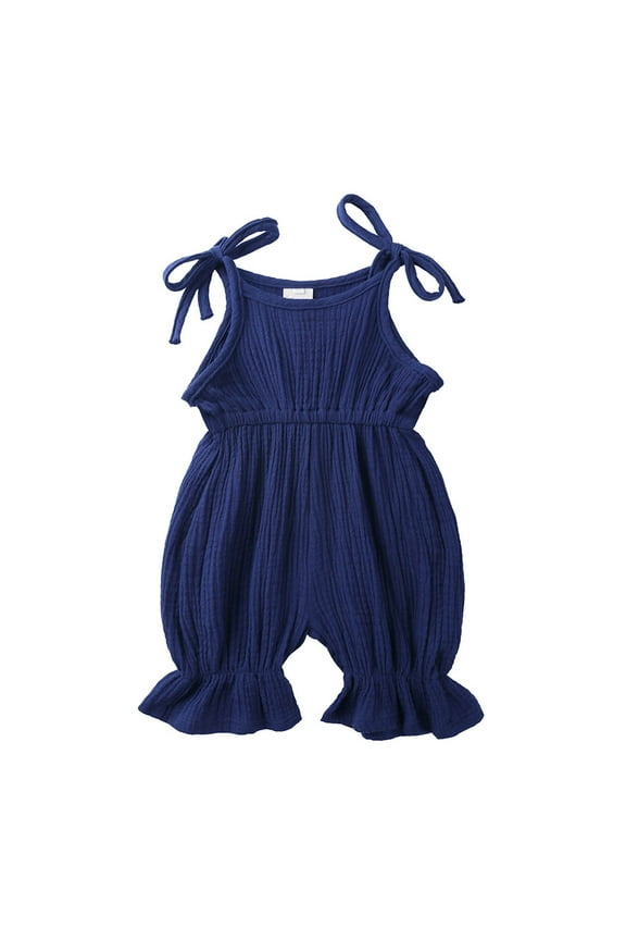 Kids Rompers Clearance Toddler Baby Girls Fashion Cute Solid Color Cotton Linen Ruffles Frenulum Jumpsuit Romper
