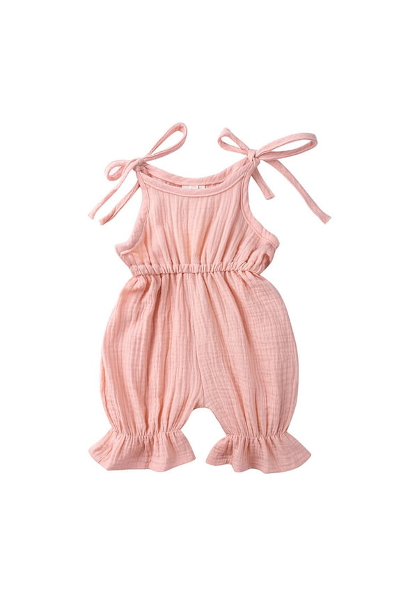 Kids Rompers Clearance Toddler Baby Girls Fashion Cute Solid Color Cotton Linen Ruffles Frenulum Jumpsuit Romper